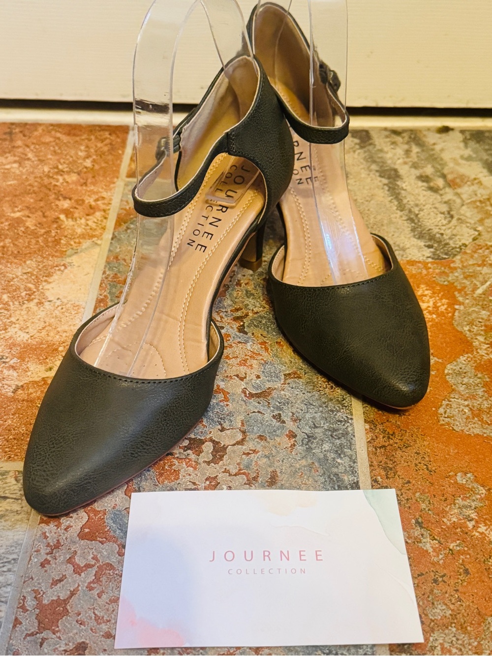 NWOB!!Journee Collection Women's Olive Green Pointed Toe Ankle Strap Kitten Heel